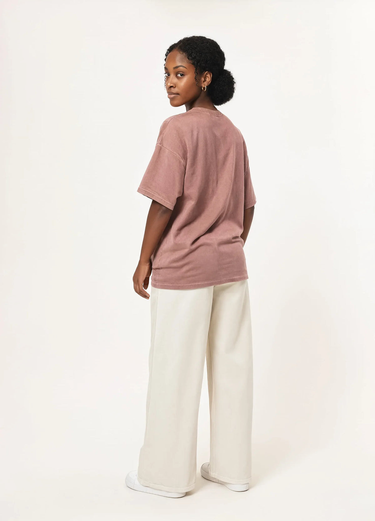 nabi Heavyweight Faded Tee in Ember Rose (dusty rose), back view on model