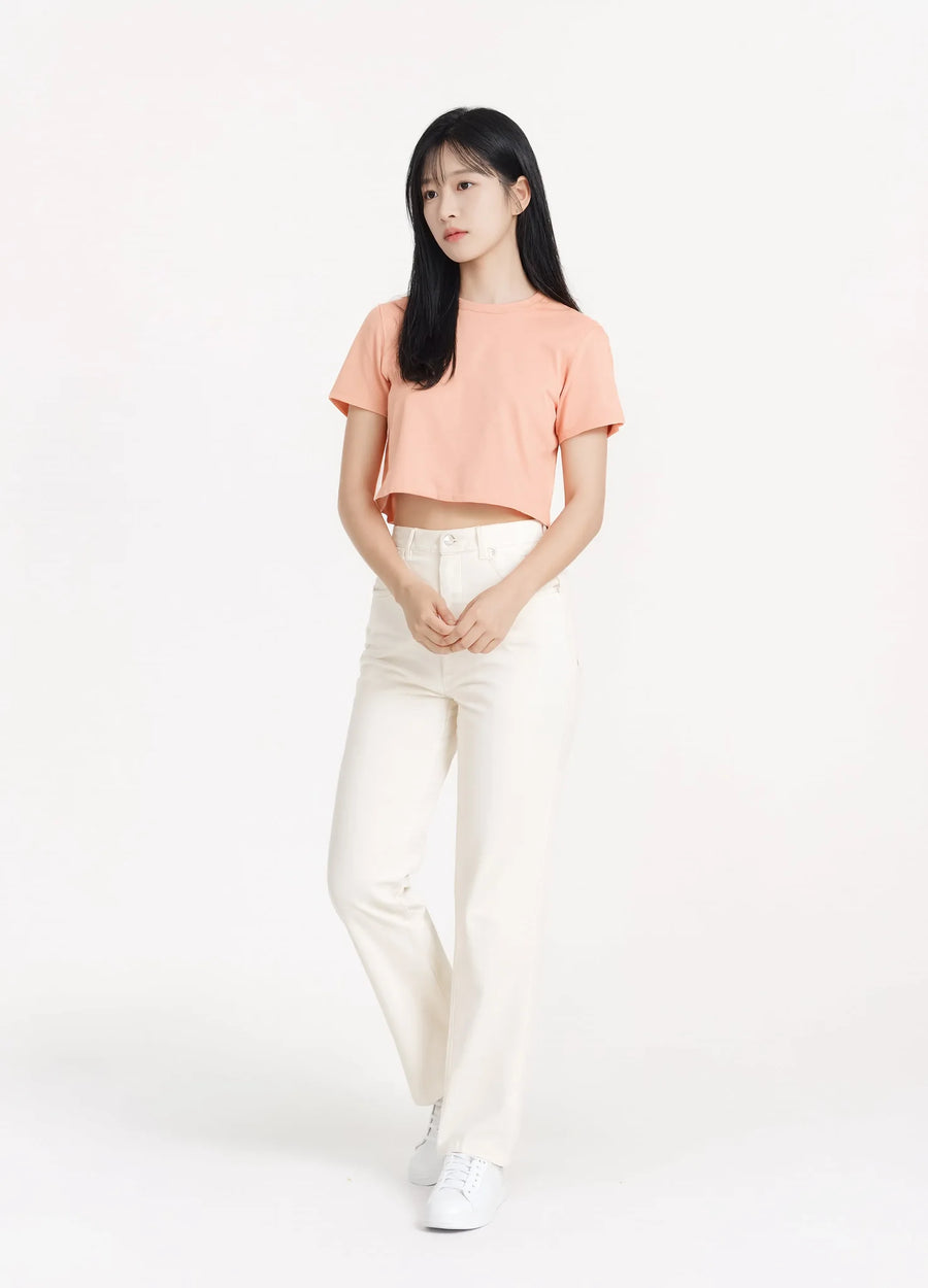 nabi Signature Crop Tee in Peach Faded (faded peach), front view on model