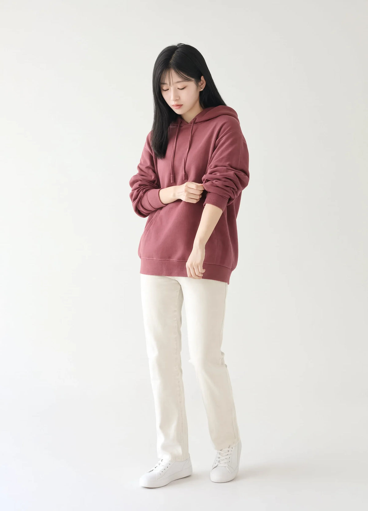 nabi Pigment-Dyed Hoodie in Ember Rose (dusty rose), front view on model