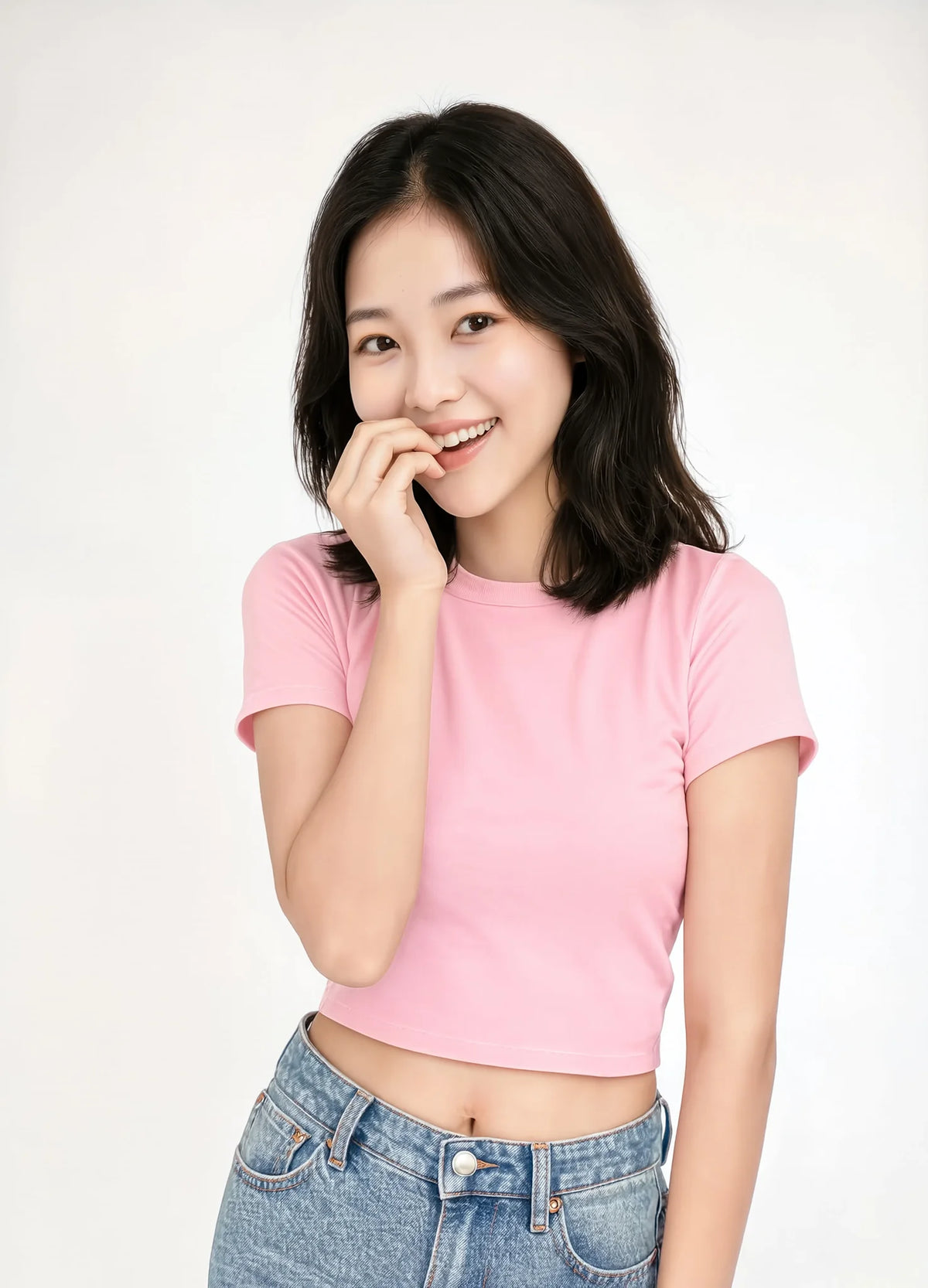 nabi Baby Tee in Underwing (pale pink), close portrait, ribbed fabric