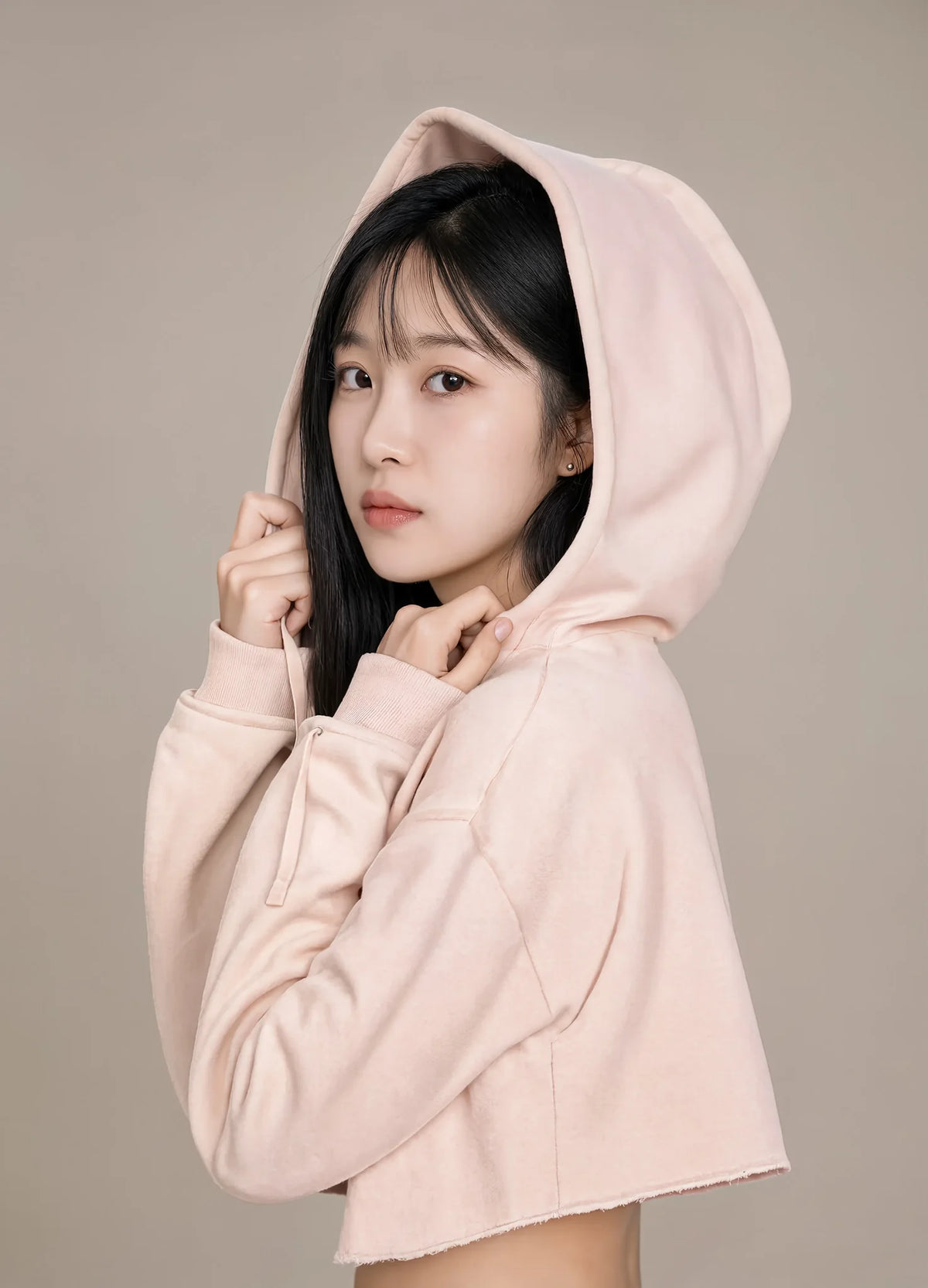 nabi Cropped Hoodie in Underwing (pale pink), tone study, front