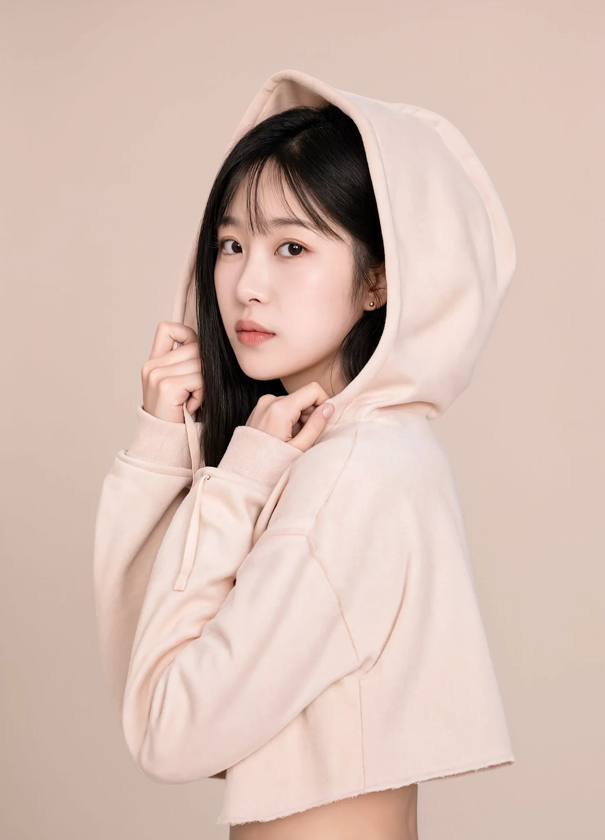 nabi Cropped Hoodie in Underwing (pale pink), tone study, side