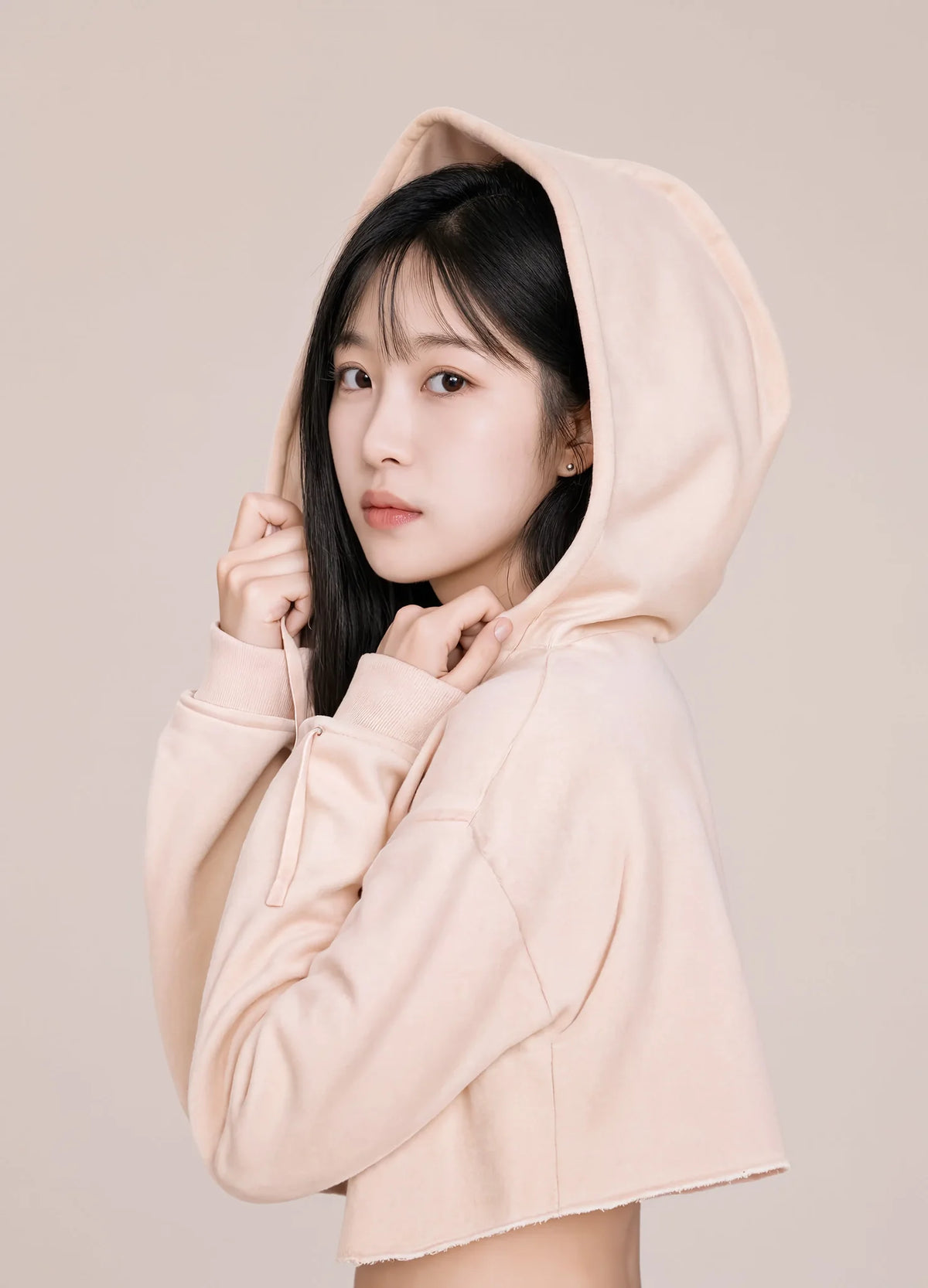 nabi Cropped Hoodie in Underwing (pale pink), tone study, back