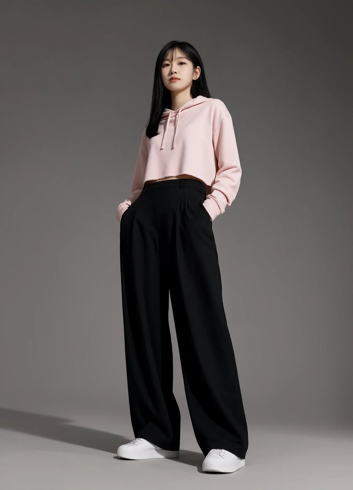 nabi Cropped Hoodie in Underwing (pale pink), low-angle studio view