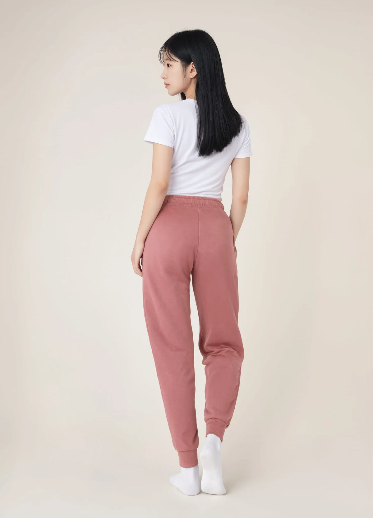 nabi Wash Sweatpants in Ember Rose (dusty rose), back view on model