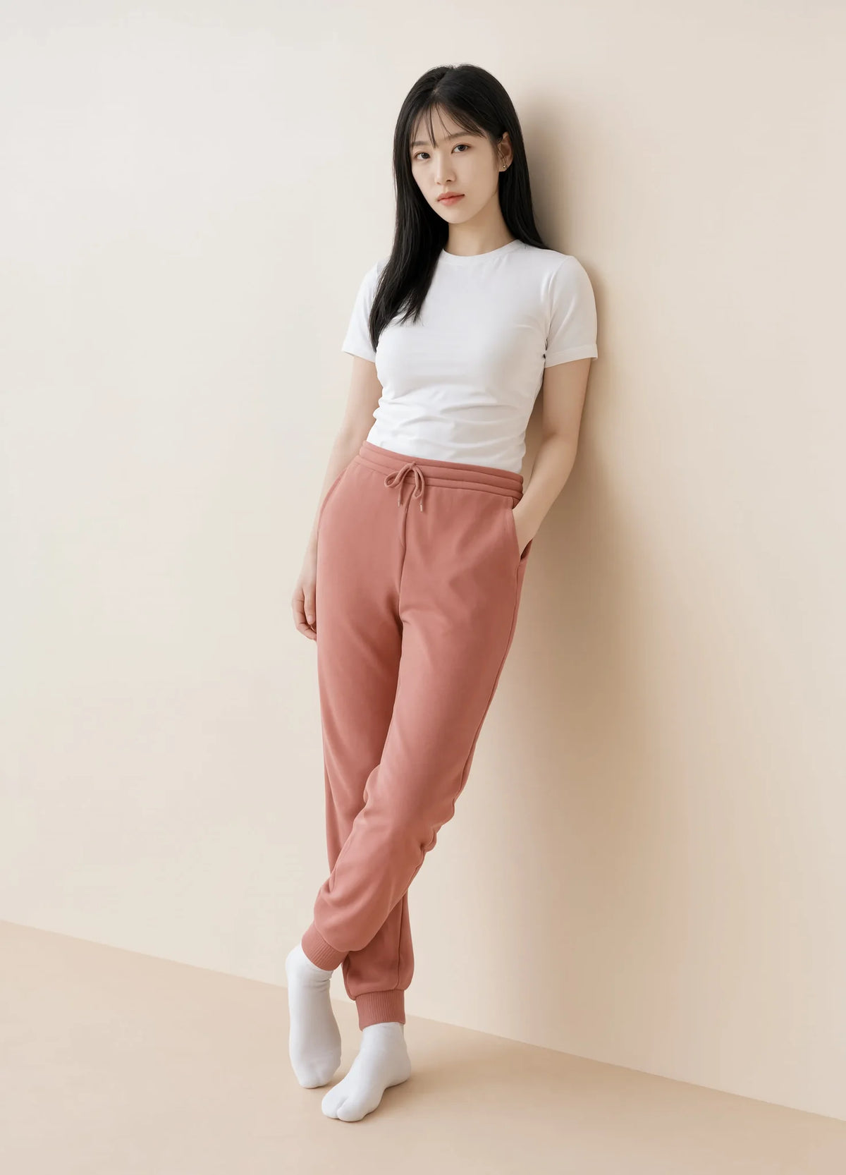 nabi Wash Sweatpants in Ember Rose (dusty rose), front view on model
