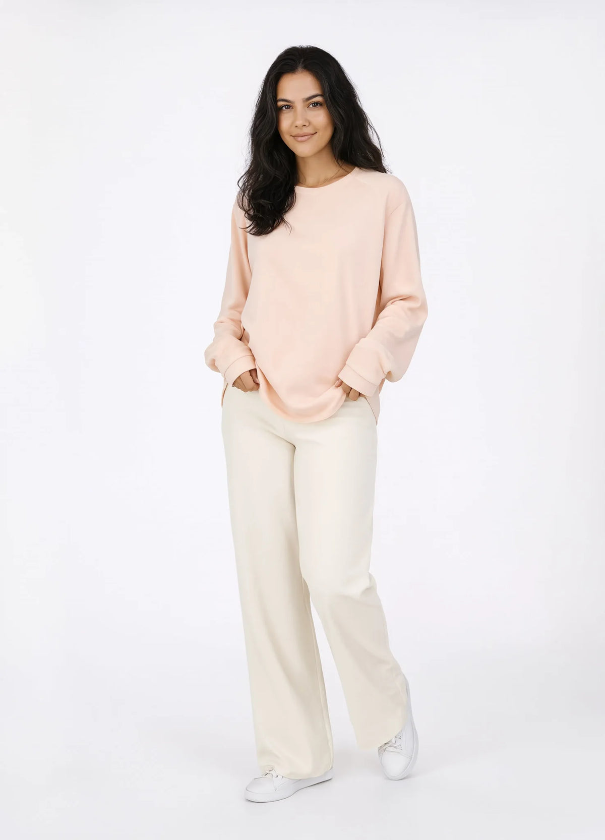 nabi Wash Sweatshirt in Peach Faded (faded peach), front view on model